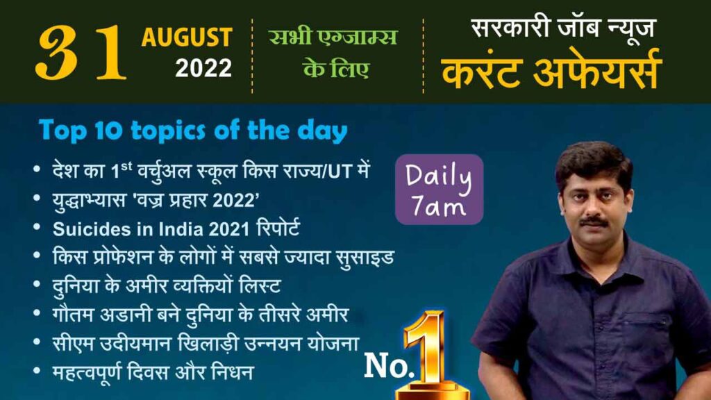 31 August 2022 Current Affairs